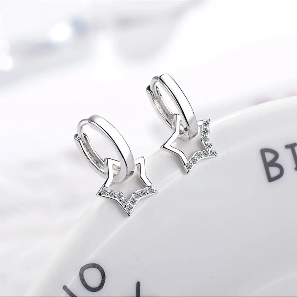 🌟 Sterling Silver 925 Star Huggie Hoop Earrings